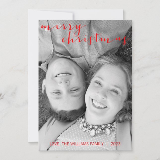 Tarjeta Festiva Caligrafía Merry Christmas Vertical Photo Card (Anverso)