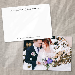 Tarjeta Festiva Caligrafía minimalista Merry y recién casados