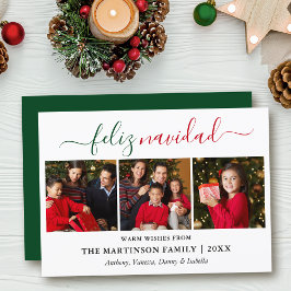 Tarjeta Festiva Caligrafía moderna 3 foto color verde rojo Feliz N