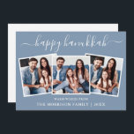 Tarjeta Festiva Caligrafía moderna 3 Foto Feliz Hanukkah Azul<br><div class="desc">Moderna caligrafía de moda guión 3 Collage de fotos de familia de fotos Feliz tarjeta Hanukkah - azul turbio</div>