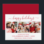 Tarjeta Festiva Caligrafía moderna 3 Foto roja<br><div class="desc">Moderna caligrafía moderna Script 3 Photo Family Collage de fotos Happy Holidays Card - Red</div>