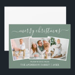 Tarjeta Festiva Caligrafía moderna 3 Navidades de fotografía Sage<br><div class="desc">Moderna caligrafía de moda guión 3 Collage de fotos de la familia de la foto tarjeta navideña - Sage Green</div>