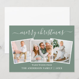 Tarjeta Festiva Caligrafía moderna 3 Navidades de fotografía Sage