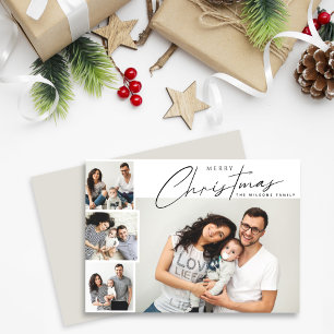 Tarjeta Festiva Caligrafía moderna 4 Padres fotográficos y bebé