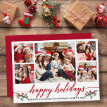 Tarjeta Festiva Caligrafía moderna 5 Familia de fotos Rojo<br><div class="desc">Moderna caligrafía Script 5 Photo Family Collage de fotos Happy Holidays Card incluye Navidades de acuarela Holly Berries - Guión rojo</div>