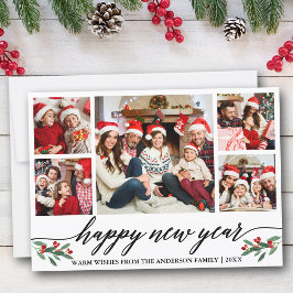 Tarjeta Festiva Caligrafía moderna 5 Familia fotográfica Feliz Año