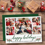 Tarjeta Festiva Caligrafía moderna 5 Fotofamilia Verde<br><div class="desc">Moderna caligrafía Script 5 Photo Family Collage de fotos Happy Holidays Card incluye Navidades de acuarela Holly Berries - Green Script</div>