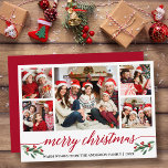 Tarjeta Festiva Caligrafía moderna 5 Navidades de la familia fotog<br><div class="desc">Moderna caligrafía Script 5 Photo Family Collage de fotos Merry Christmas Card incluye Navidades de acuarela Holly Berries - Guión rojo</div>