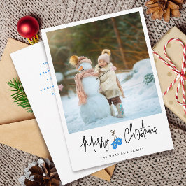 Tarjeta Festiva Caligrafía moderna Blue Mittens Photo Flat