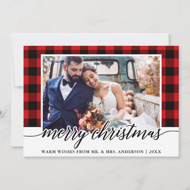 Tarjeta Festiva Caligrafía moderna Boda de plástico rojo (Anverso)