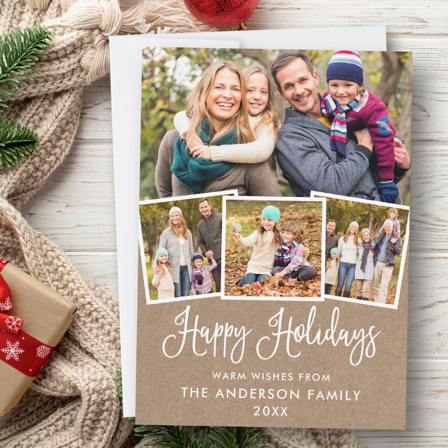 Tarjeta Festiva Caligrafía moderna de un divertido Kraft 4 Foto (Customize to add text to back of card.)