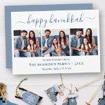 Tarjeta Festiva Caligrafía moderna Dusty Blue Hanukkah 3 Foto<br><div class="desc">Moderna caligrafía de moda guión 3 Collage de fotos de familia de fotos Feliz tarjeta Hanukkah - azul turbio</div>