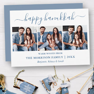 Tarjeta Festiva Caligrafía moderna Dusty Blue Hanukkah 3 Foto