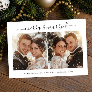 Tarjeta Festiva Caligrafía moderna Foto de Navidades casados y mor