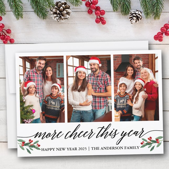 Tarjeta Festiva Caligrafía moderna más alentadora este año 3 foto (Customize to add text to back of card.)