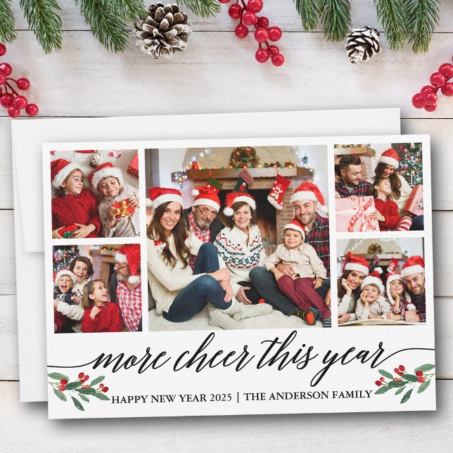 Tarjeta Festiva Caligrafía moderna más alentadora este año 5. Foto (Customize to add text to back of card.)