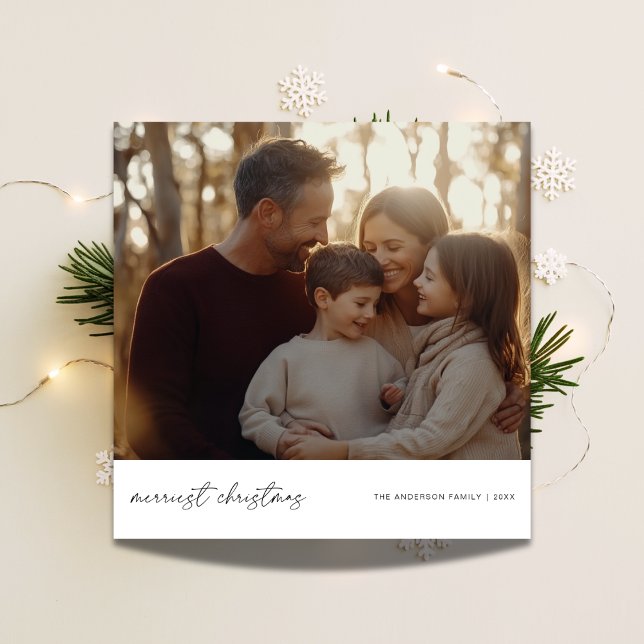 Tarjeta Festiva Caligrafía moderna Merriest Christmas Photo Card (Subido por el creador)