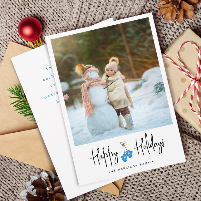 Tarjeta Festiva Caligrafía moderna Mittens Photo Flat (Modern Calligraphy Mittens Photo Flat Holiday Card)