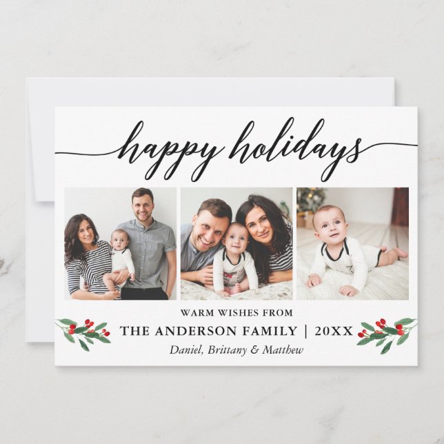 Tarjeta Festiva Caligrafía moderna Red Holly 3 Foto (Anverso)