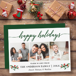 Tarjeta Festiva Caligrafía moderna Red Holly 3 Foto Verde