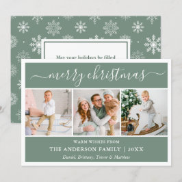 Tarjeta Festiva Caligrafía Navidades de copos de nieve verde 3 fot