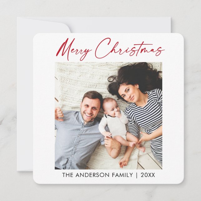 Tarjeta Festiva Caligrafía Navidades de tinta roja foto Minimalist (Anverso)
