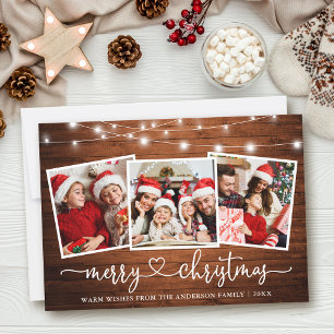 Tarjeta Festiva Caligrafía Navidades del corazón Luces de madera 3