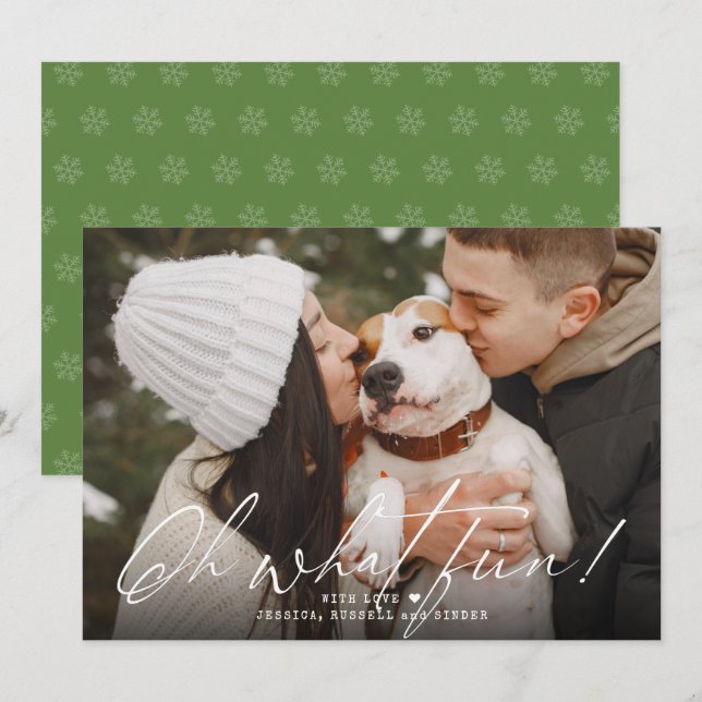 Tarjeta Festiva Caligrafía Oh Qué Diversión Foto (Anverso / Reverso)