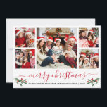 Tarjeta Festiva Caligrafía Red Merry Christmas Holly 5 Foto<br><div class="desc">Moderna caligrafía Script 5 Photo Family Collage de fotos Merry Christmas Card incluye Navidades de acuarela Holly Berries - Guión rojo</div>