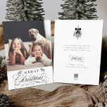 Tarjeta Festiva Caligrafía romántica, flauta navideña<br><div class="desc">COLOR DE FONDO, IMAGEN Y TEXTO EDITABLE | Esta tarjeta plana fotográfica para Navidades cuenta con una elegante y romántica carta caligráfica, acentuada con ramas de pinecona. También incluye un ramo de bayeta de invierno y un mensaje de texto de personalizable en la parte trasera. Para una personalización más avanzada...</div>