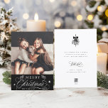 Tarjeta Festiva Caligrafía romántica, flauta navideña<br><div class="desc">COLOR DE FONDO, IMAGEN Y TEXTO EDITABLE | Esta tarjeta plana fotográfica para Navidades cuenta con elegantes y románticas letras de caligrafía rápida, acentuadas con ramas de pinecona y estrellas blancas. También incluye un ramo de bayeta de invierno y un mensaje de texto de personalizable en la parte trasera. Para...</div>