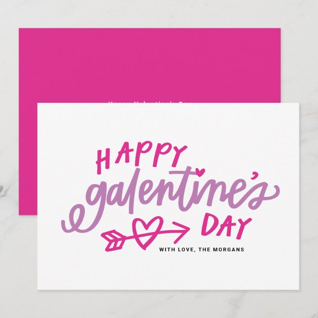 Tarjeta Festiva Caligrafía rosa moderna feliz día de Galentine (Anverso / Reverso)