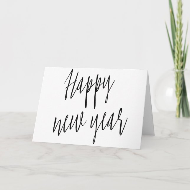 Tarjeta Festiva Caligrafía simple hermosa "Feliz Año Nuevo " (Anverso)