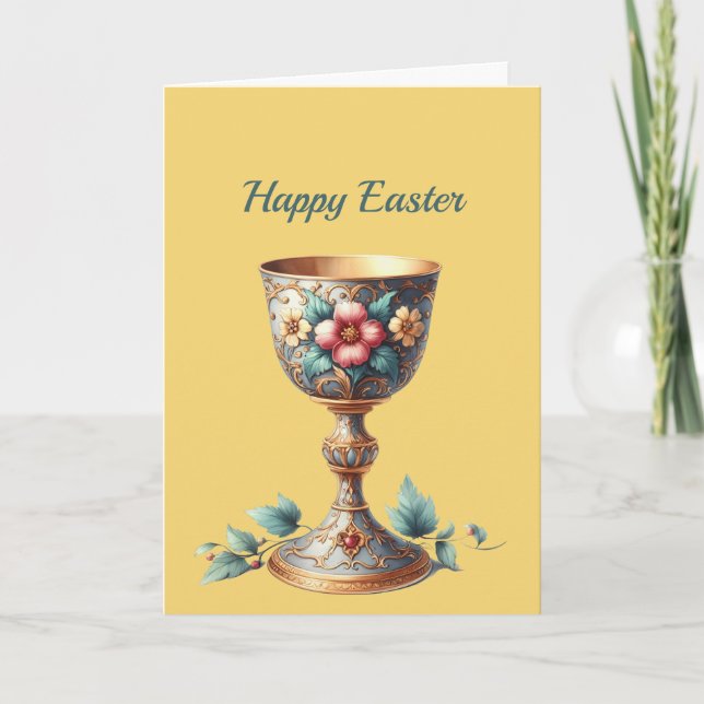 Tarjeta Festiva Cáliz de Pascua Ilustración Floral (Anverso)