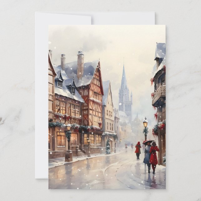 Tarjeta Festiva Calle del Pueblo Navideño Vintage Fiesta (Anverso)