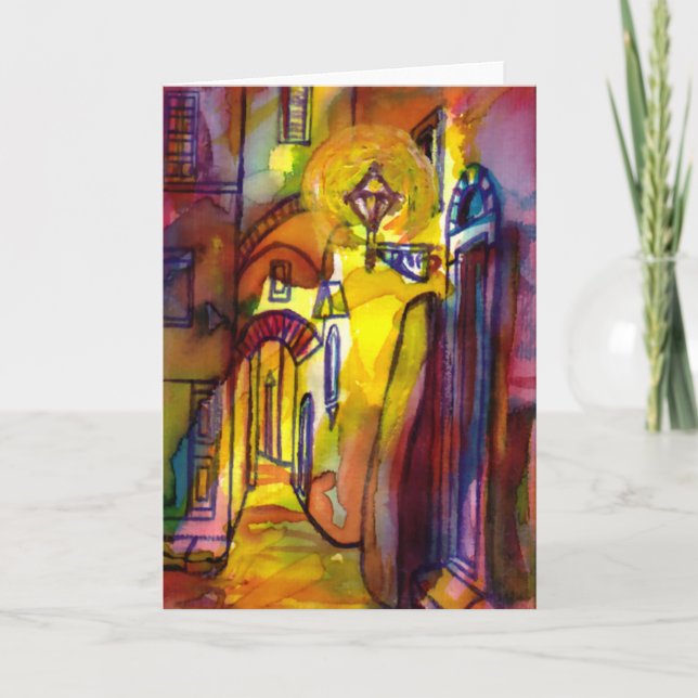 Tarjeta Festiva Calle medieval por la noche en Florencia - detalle (Anverso)