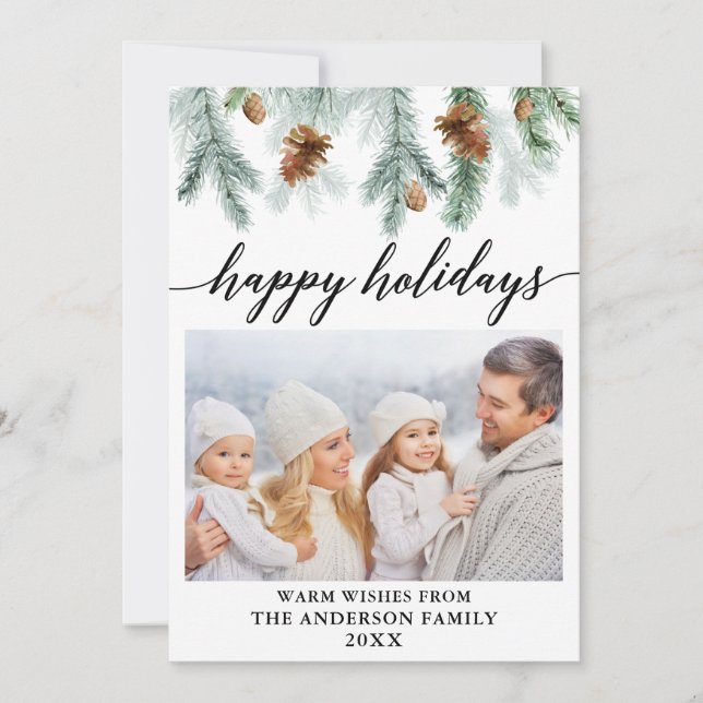 Tarjeta Festiva Calligrafía acuarela Pine Cones Foto (Anverso)