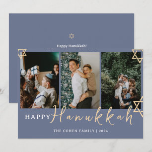 Tarjeta Festiva Calligrafía azul Feliz familia Hanukkah 3 foto