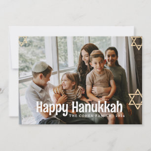 Tarjeta Festiva Calligrafía azul Feliz familia Hanukkah una foto