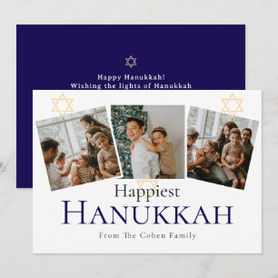 Tarjeta Festiva Calligrafía azul La familia más feliz de Hanukkah