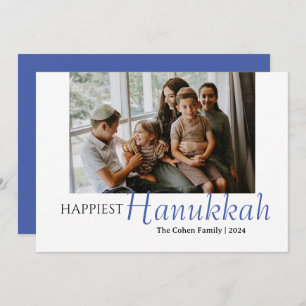 Tarjeta Festiva Calligrafía azul La familia más feliz de Hanukkah 