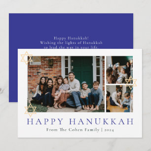Tarjeta Festiva Calligrafía azul La familia más feliz de Hanukkah 