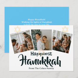 Tarjeta Festiva Calligrafía azul La familia más feliz de Hanukkah 