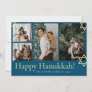 Tarjeta Festiva Calligrafía azul La familia más feliz de Hanukkah 