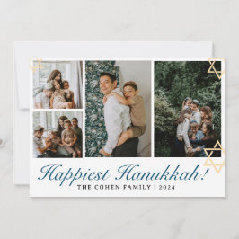 Tarjeta Festiva Calligrafía azul La familia más feliz de Hanukkah 