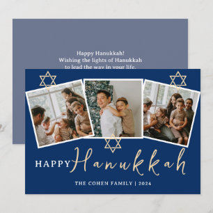 Tarjeta Festiva Calligrafía azul La familia más feliz de Hanukkah 