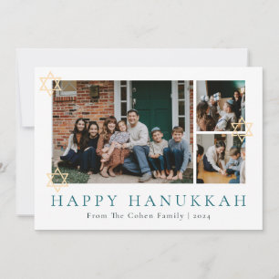 Tarjeta Festiva Calligrafía azul La familia más feliz de Hanukkah 