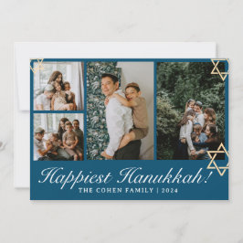 Tarjeta Festiva Calligrafía azul La familia más feliz de Hanukkah 