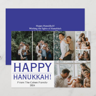 Tarjeta Festiva Calligrafía azul La familia más feliz de Hanukkah 