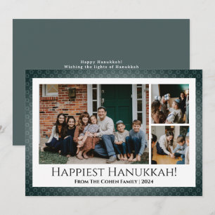 Tarjeta Festiva Calligrafía azul La familia más feliz de Hanukkah 